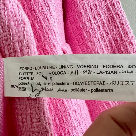 ZARA Pink Tweed Blazer L Textured Bouclé Rhinestone Button Jacket Blogger Viral - Picture 15 of 16